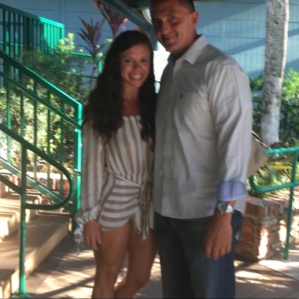 White and tan striped romper - size small worn 1x